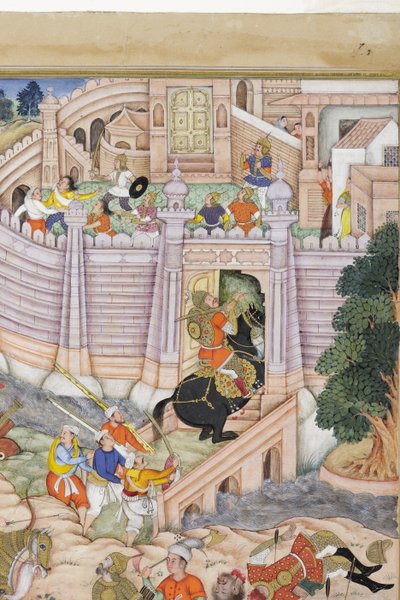 Detail aus Baburs Truppen erobern die Festung in Kabul, ca. 1590-1600 von Dhannu, and Dharmdas Farrukh